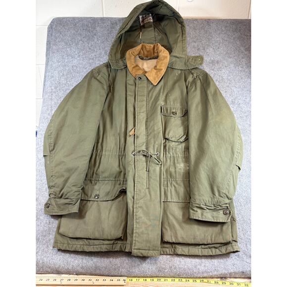 VTG 50s Insulair Warmster Parka Jacket Mens XL Green Hoodie Hunting Lined Coat